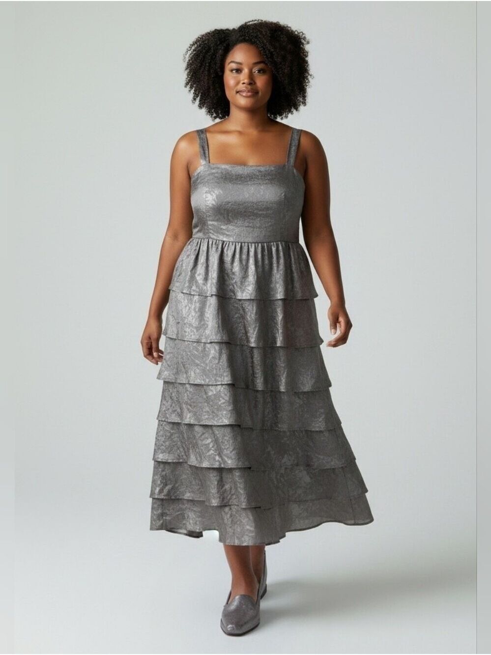R&M Richards Silver Maxi Textured Gown Dress 20W